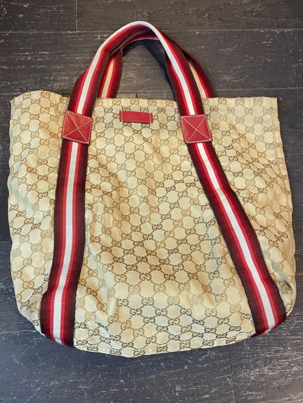 Gucci canvas tote bag large signature logo monogram brown red handbag 36/12/44cm